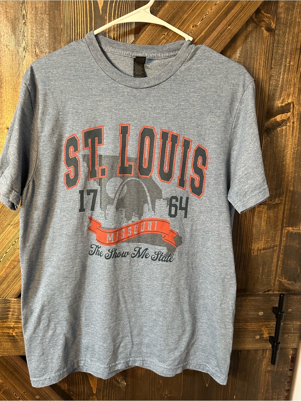 Gildan Heather Blue St. Louis Graphic Tee with Red Accents